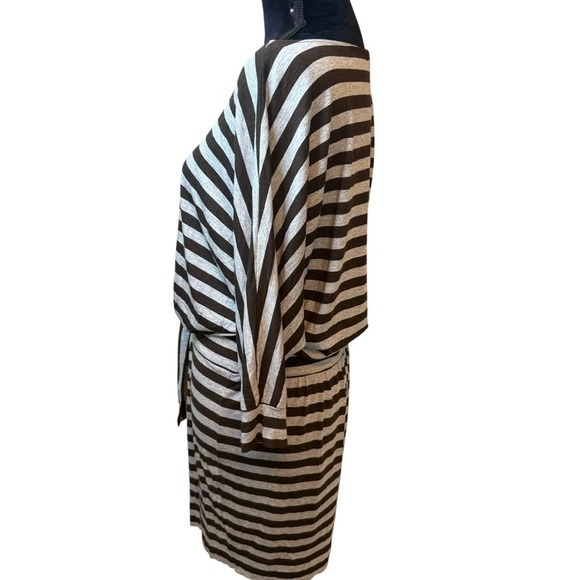 Vince | Gray & Brown Striped Knit Dress with Tie at the Waist | Sz S - Picture 4 of 9